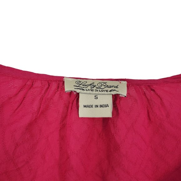 LUCKY BRAND Small 3/4 Sleeve BOHO Tassel Pink Embroidered Blouse - Picture 2 of 4